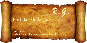 Radits Gréta névjegykártya